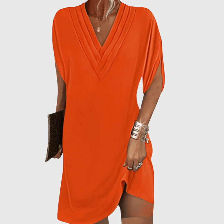 Donna – Flowy V-Neck Midi Dress for Effortless Elegance