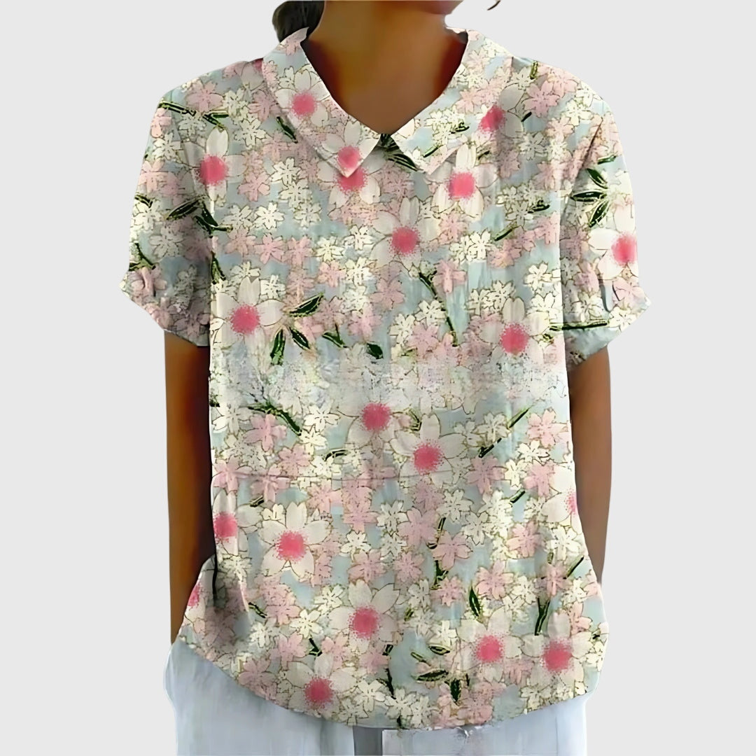 Madison – Flowy Floral Blouse with Short Sleeves