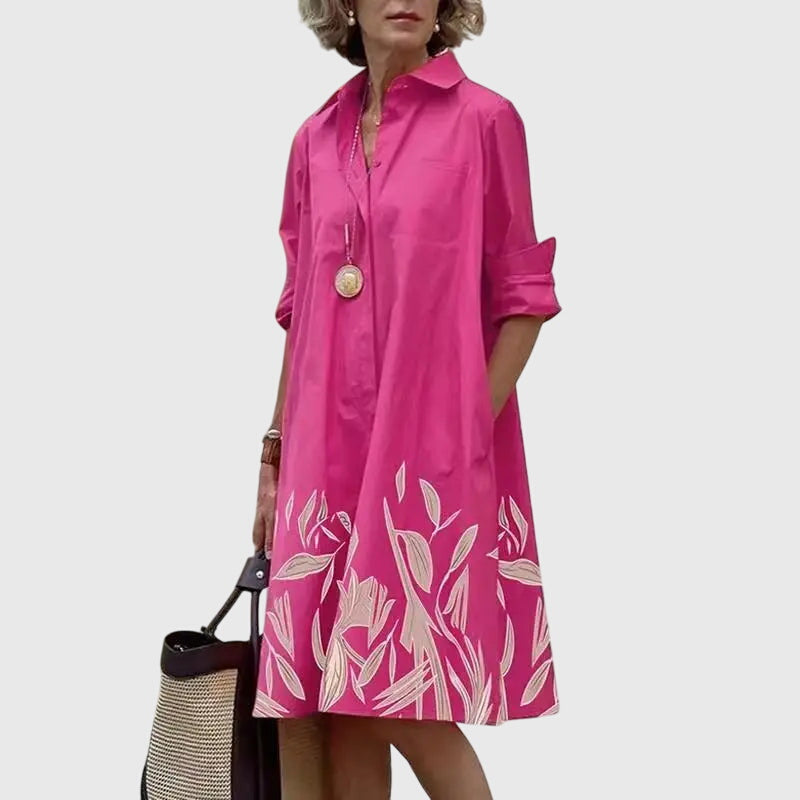 Eliza – Collared Midi Shirt Dress with Pockets