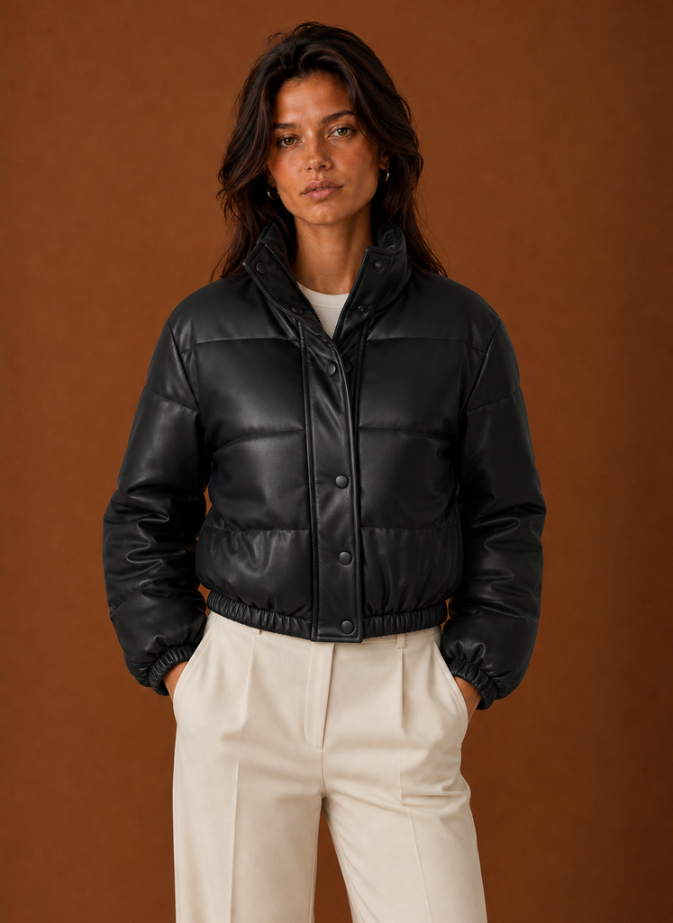 Adalyn – Women's Leather-Look Cropped Puffer Jacket