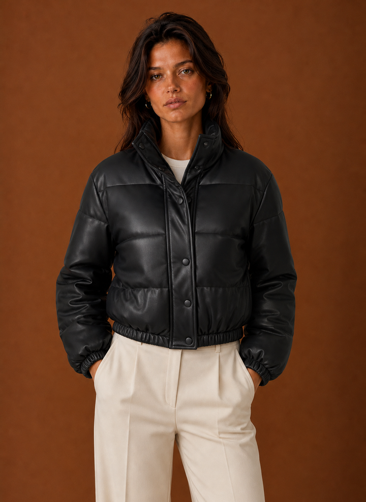 Adalyn – Women's Leather-Look Cropped Puffer Jacket
