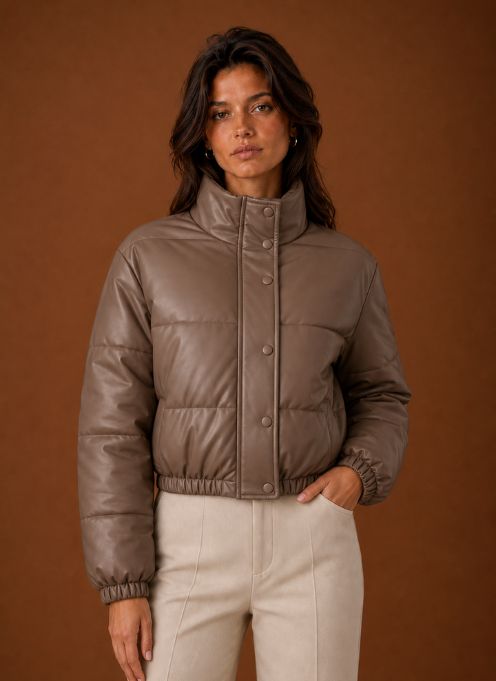Adalyn – Women's Leather-Look Cropped Puffer Jacket