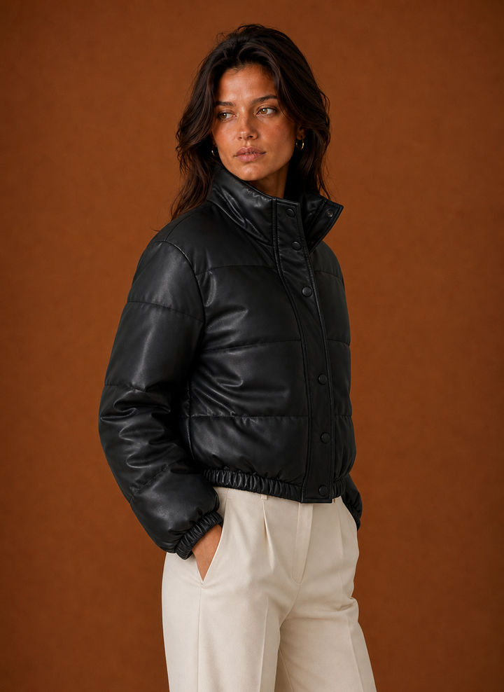 Adalyn – Women's Leather-Look Cropped Puffer Jacket
