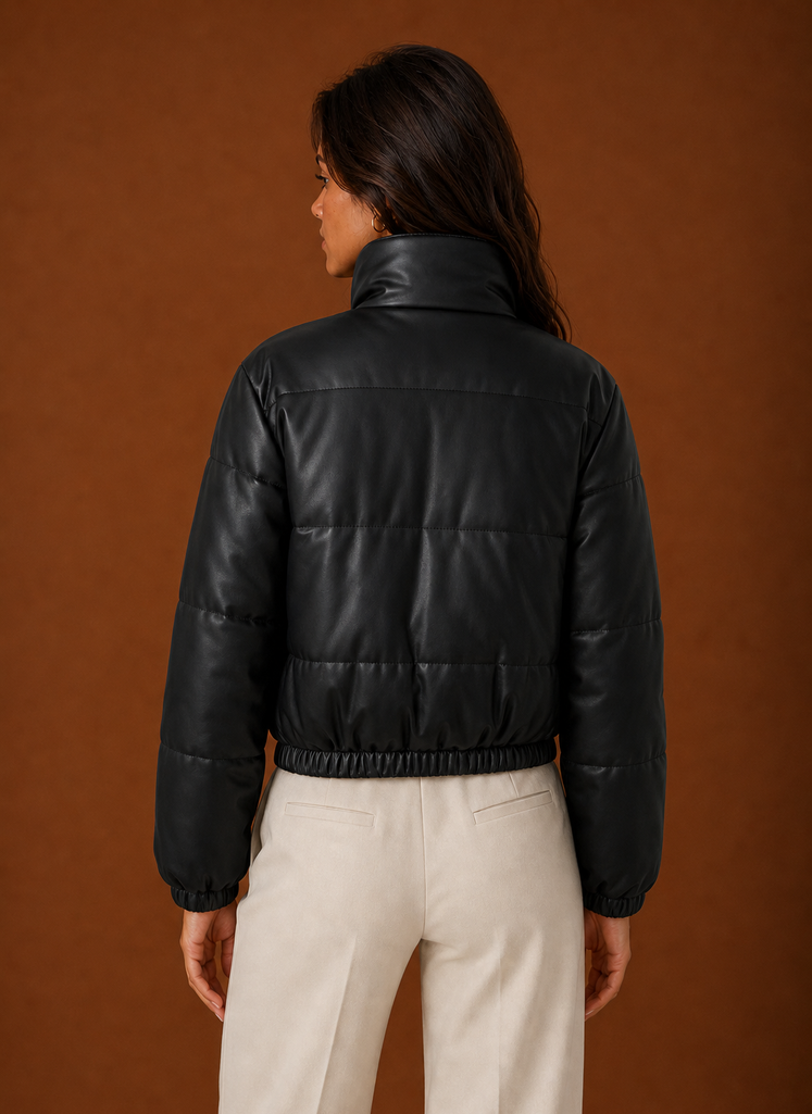 Adalyn – Women's Leather-Look Cropped Puffer Jacket