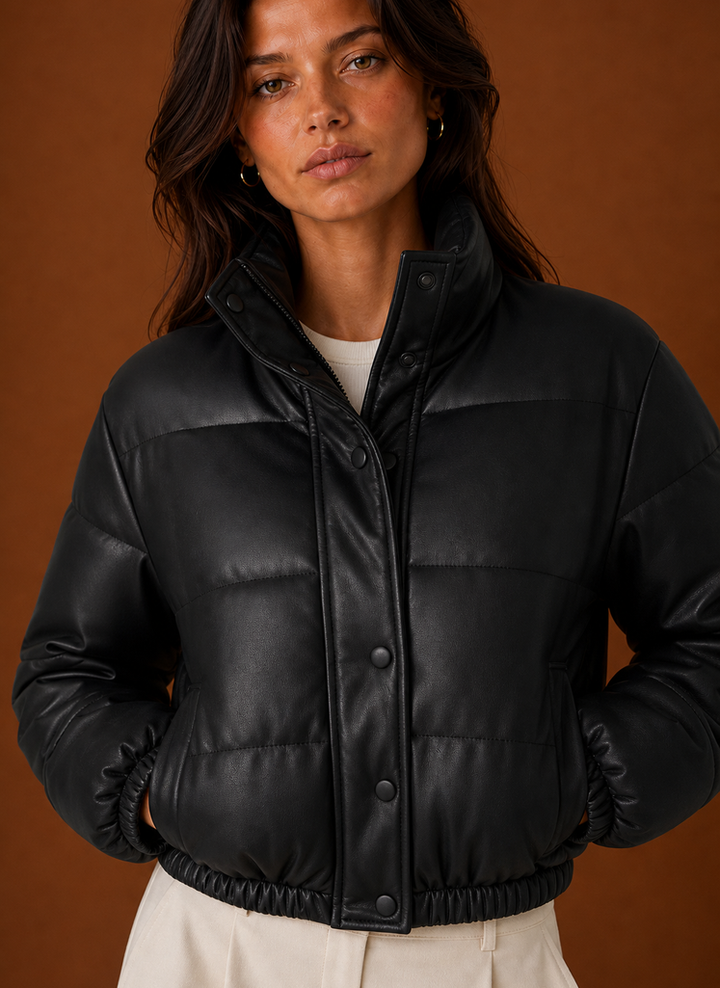 Adalyn – Women's Leather-Look Cropped Puffer Jacket