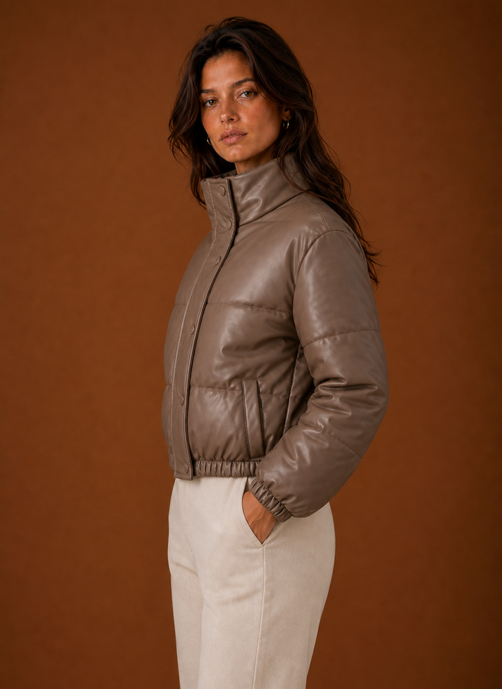 Adalyn – Women's Leather-Look Cropped Puffer Jacket