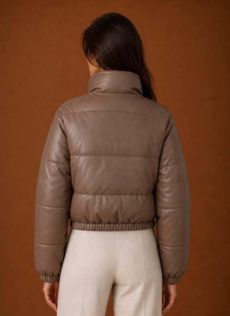 Adalyn – Women's Leather-Look Cropped Puffer Jacket