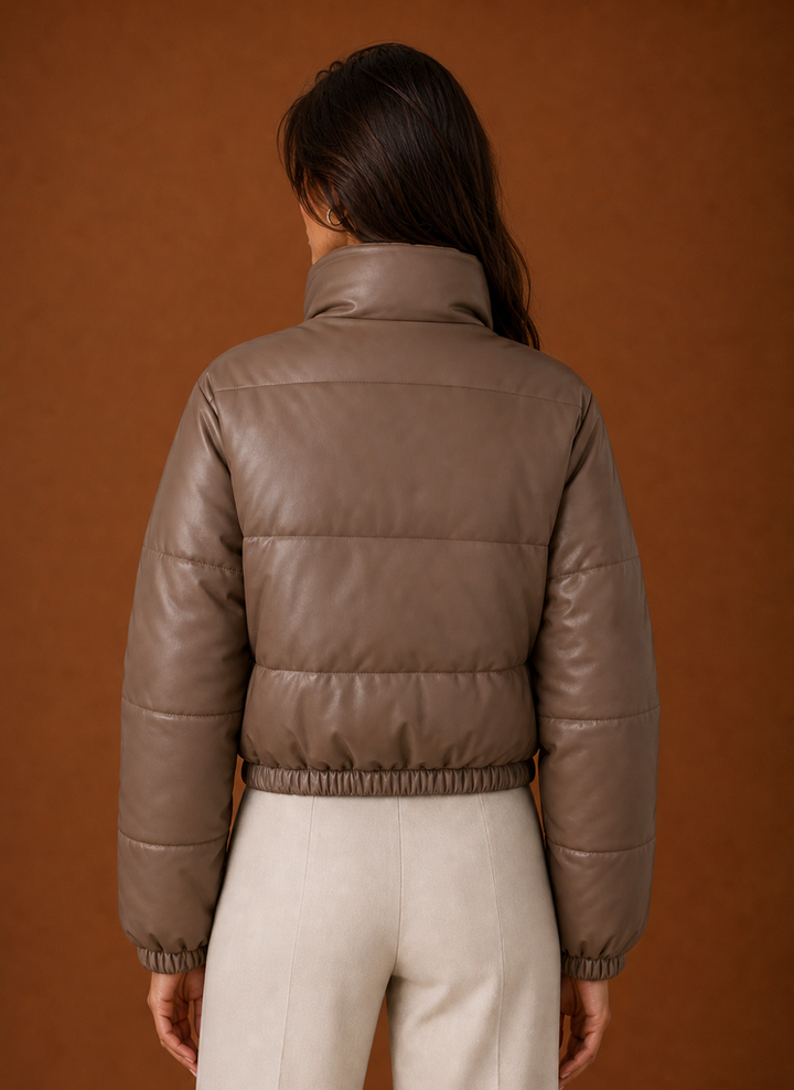 Adalyn – Women's Leather-Look Cropped Puffer Jacket