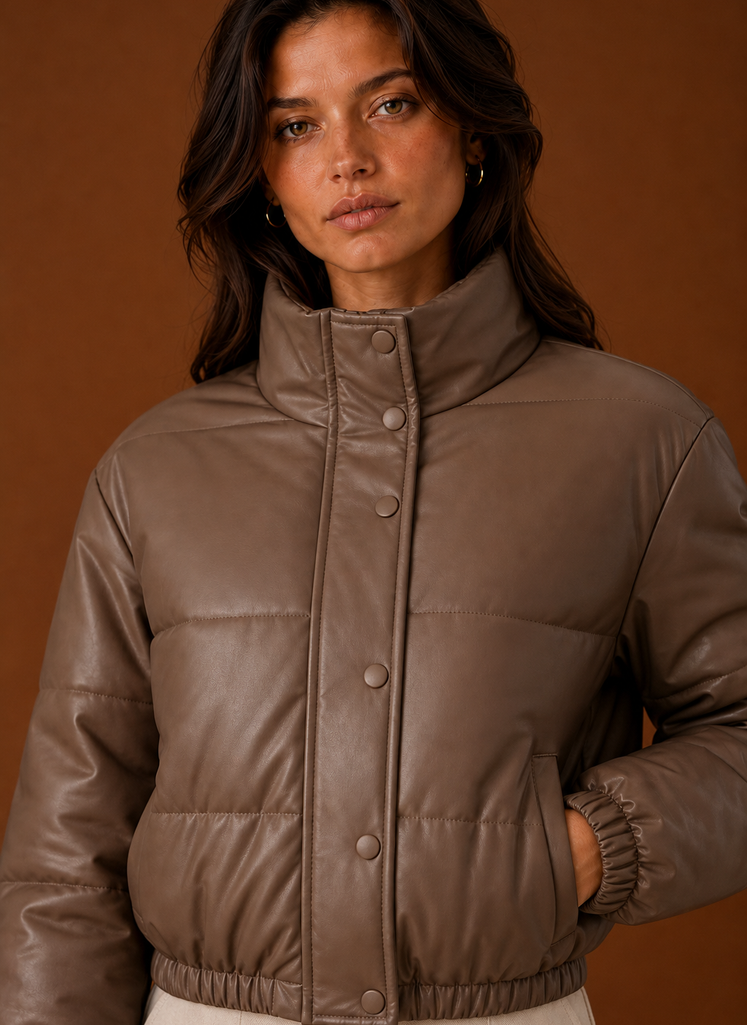 Adalyn – Women's Leather-Look Cropped Puffer Jacket