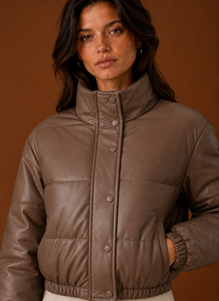Adalyn – Women's Leather-Look Cropped Puffer Jacket