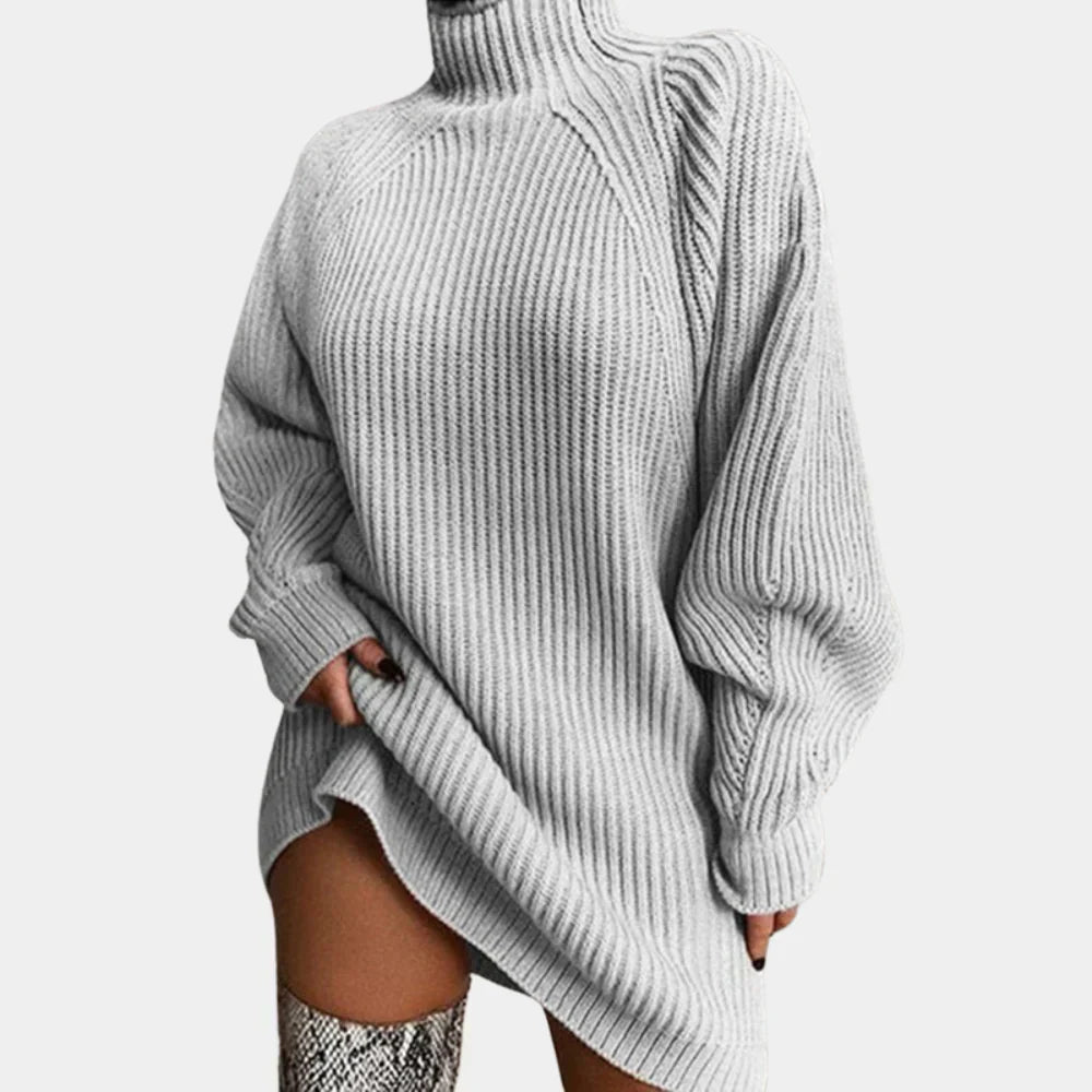 Addie – Women's Oversized Ribbed Turtleneck Sweater Dress