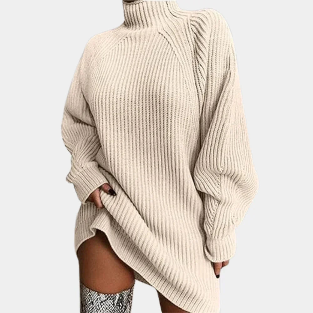 Addie – Women's Oversized Ribbed Turtleneck Sweater Dress