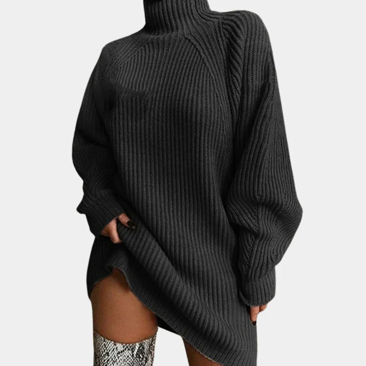 Addie – Women's Oversized Ribbed Turtleneck Sweater Dress