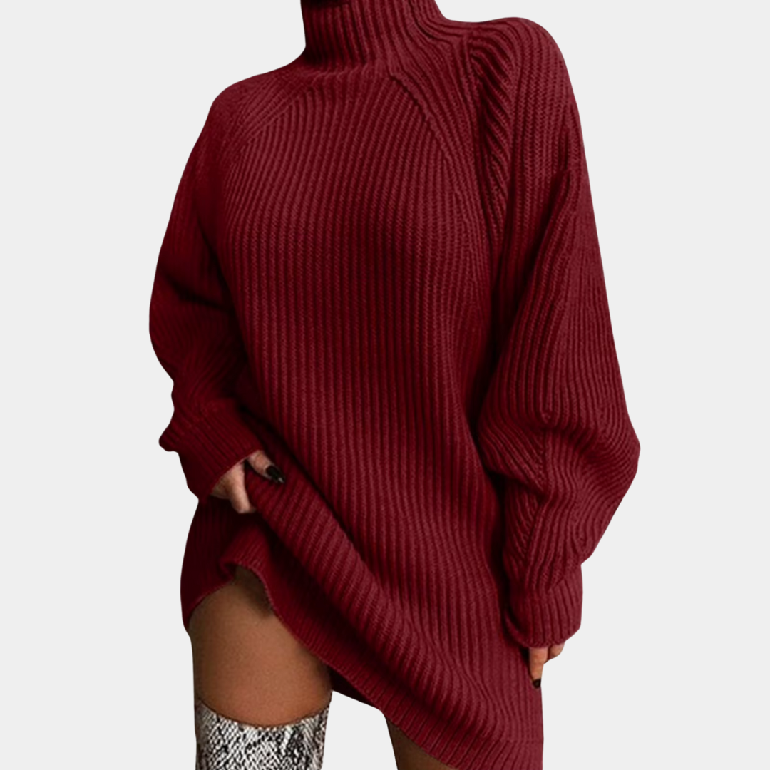 Addie – Women's Oversized Ribbed Turtleneck Sweater Dress