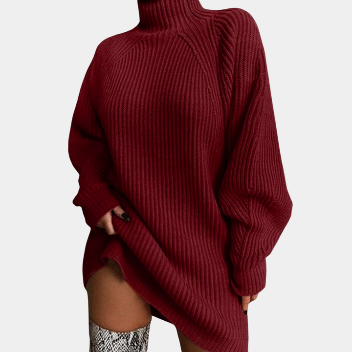 Addie – Women's Oversized Ribbed Turtleneck Sweater Dress