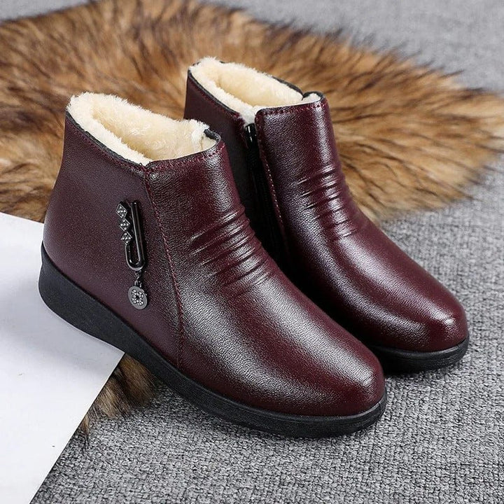 Shearling-Lined Side Zip Ankle Boots for Women - Red