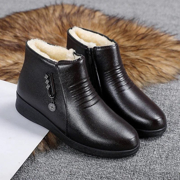 Shearling-Lined Side Zip Ankle Boots for Women - Brown