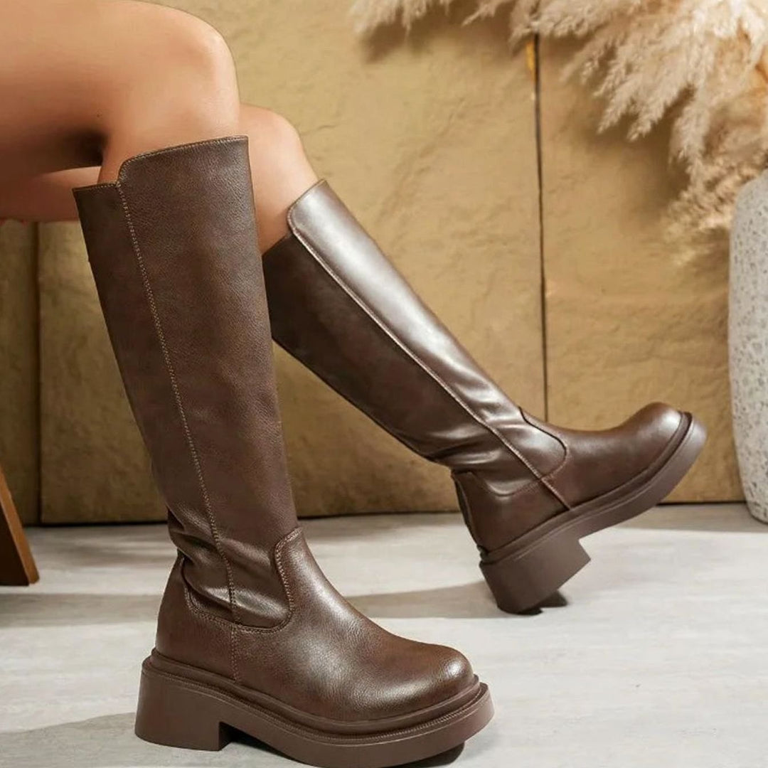 Alivia – Women's Platform Leather-Look Knee-High Boots