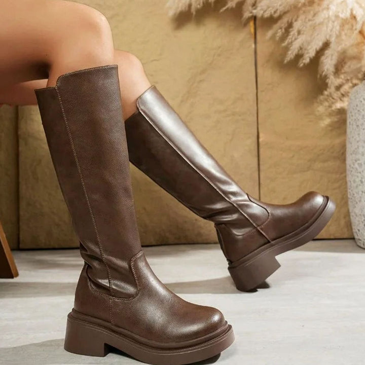 Alivia – Women's Platform Leather-Look Knee-High Boots