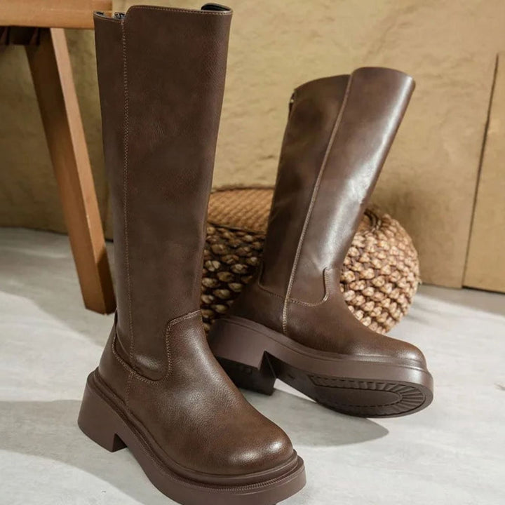 Alivia – Women's Platform Leather-Look Knee-High Boots