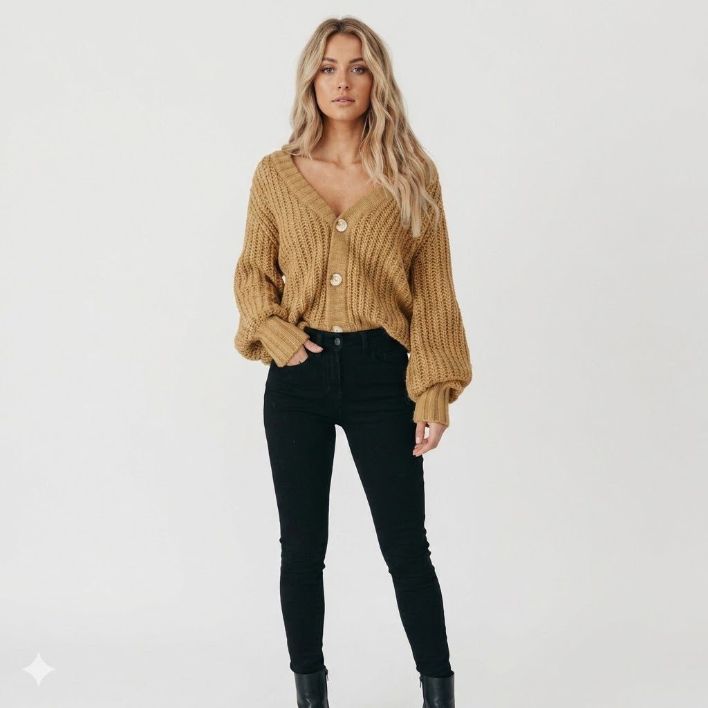 Chunky Knit Button Cardigan for Women