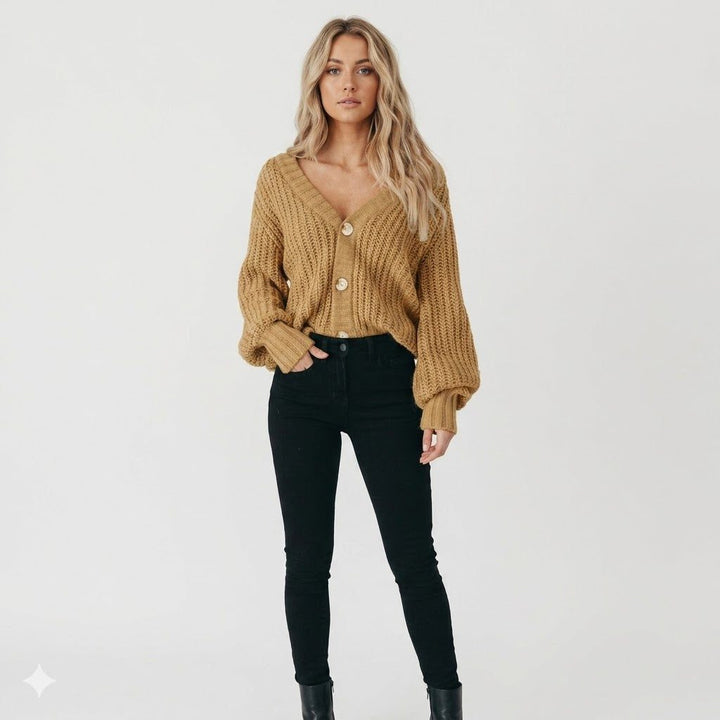 Chunky Knit Button Cardigan for Women