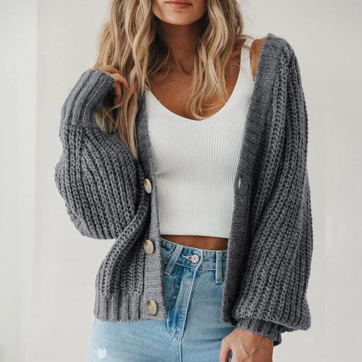 Chunky Knit Button Cardigan for Women - Grey