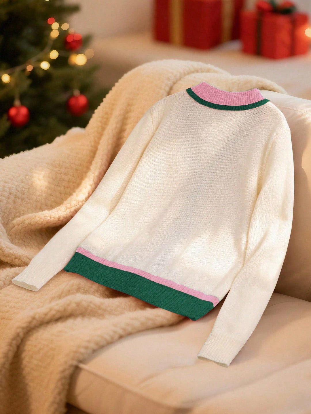 Amabel – Women's Christmas Sequin V-Neck Button-Front Cardigan