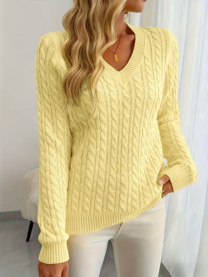 Amaya – Women's Fitted Cable-Stitch V-Neck Sweater