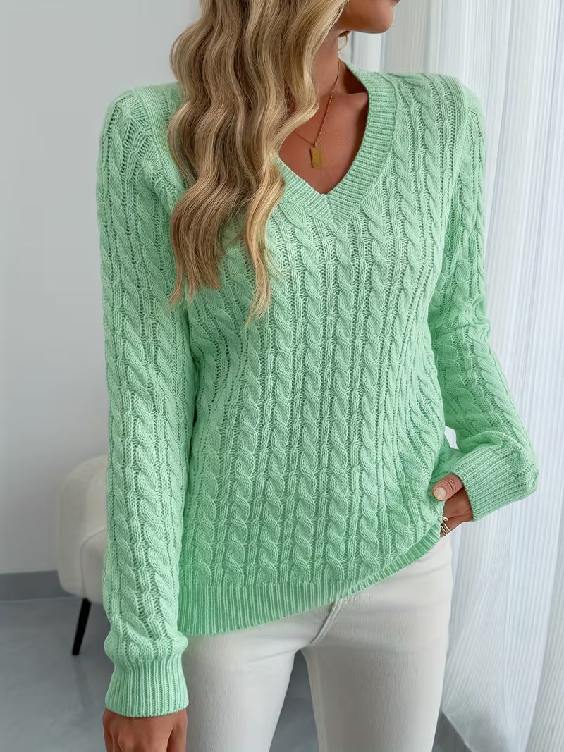 Amaya – Women's Fitted Cable-Stitch V-Neck Sweater