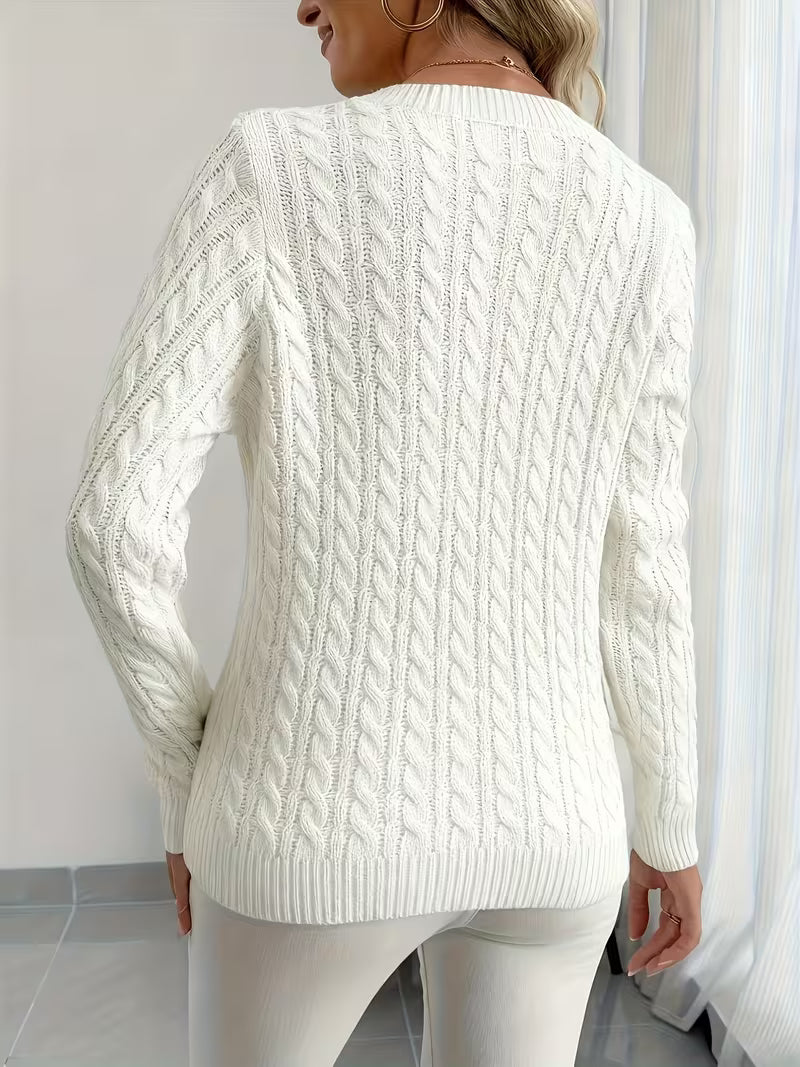 Amaya – Women's Fitted Cable-Stitch V-Neck Sweater