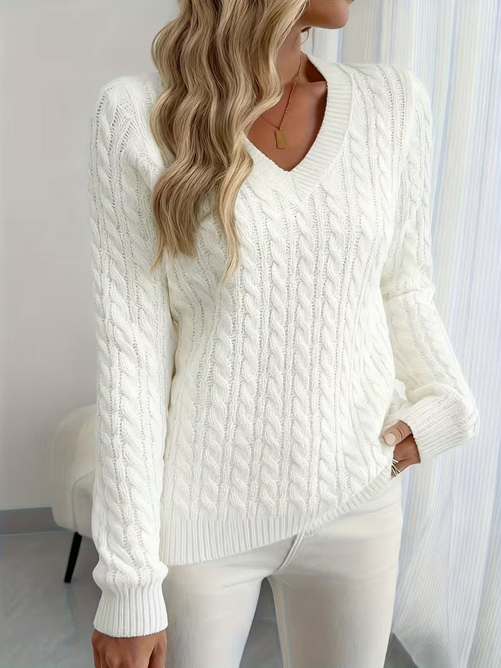 Amaya – Women's Fitted Cable-Stitch V-Neck Sweater