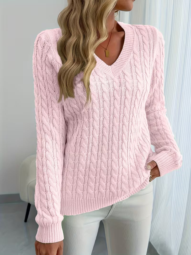 Amaya – Women's Fitted Cable-Stitch V-Neck Sweater