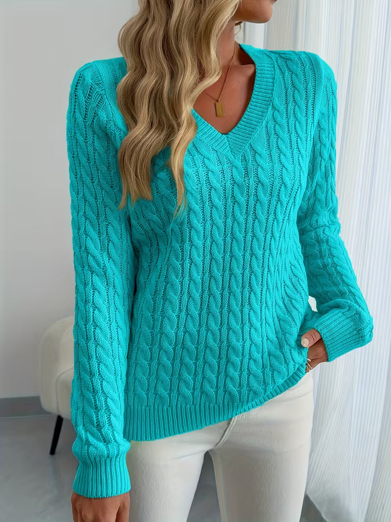 Amaya – Women's Fitted Cable-Stitch V-Neck Sweater