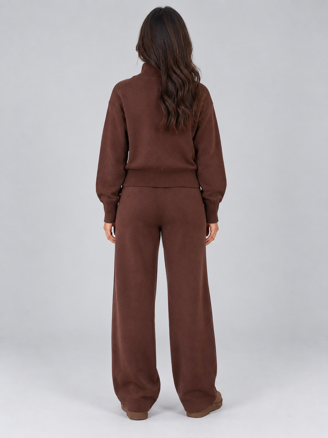 Anais – Women's Zip-Up Mock Neck Sweater Set with Wide-Leg Pants