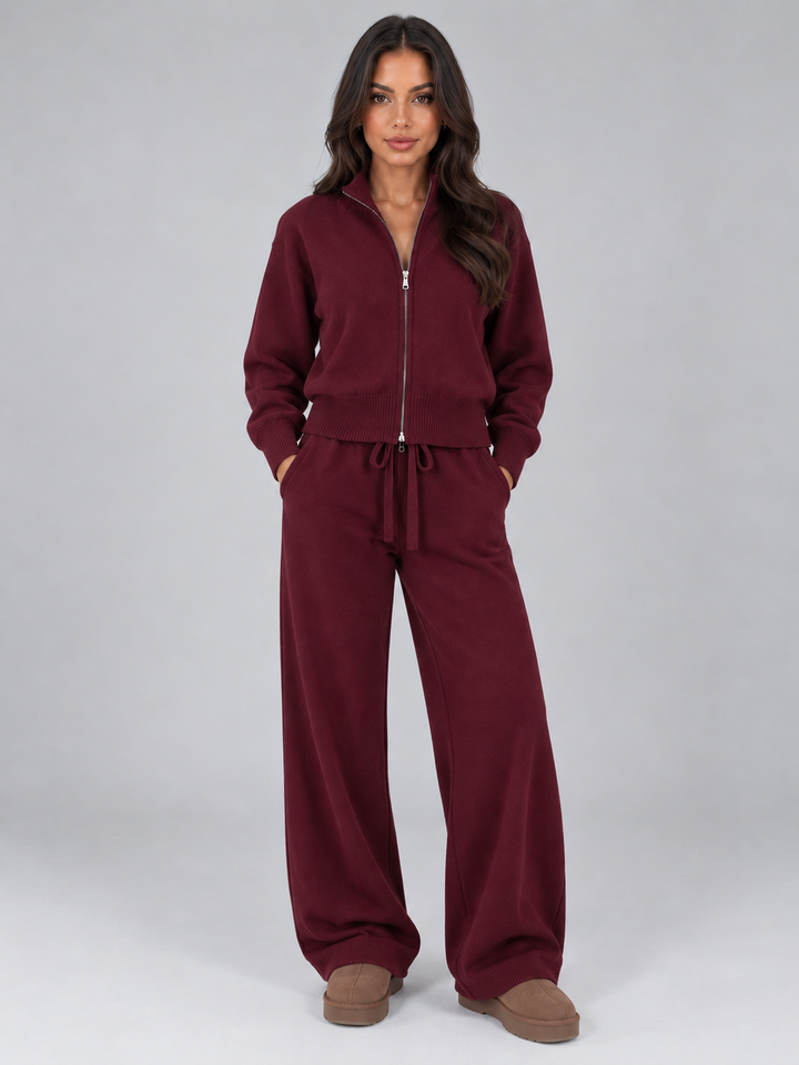Anais – Women's Zip-Up Mock Neck Sweater Set with Wide-Leg Pants