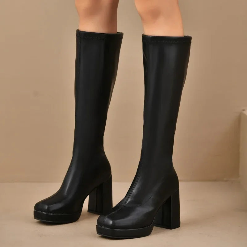 Ansley – Women's Platform Block Heel Knee-High Boots