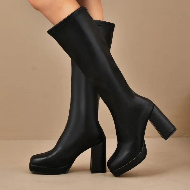 Ansley – Women's Platform Block Heel Knee-High Boots