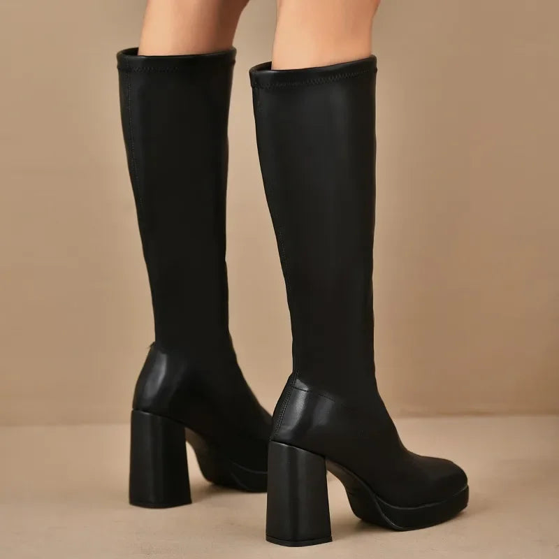 Ansley – Women's Platform Block Heel Knee-High Boots