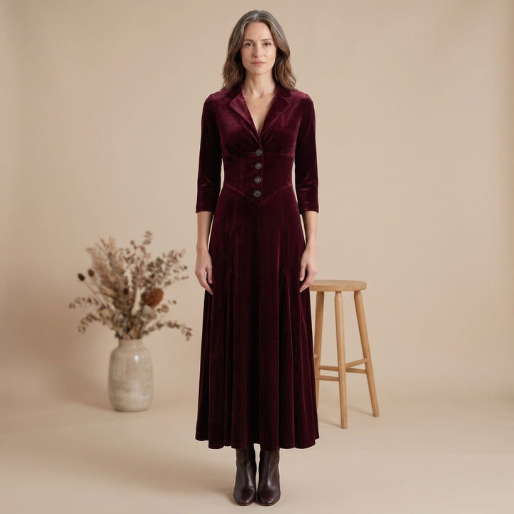 Arya – Women's Velvet-Look Blazer Maxi Dress with 3/4 Sleeves
