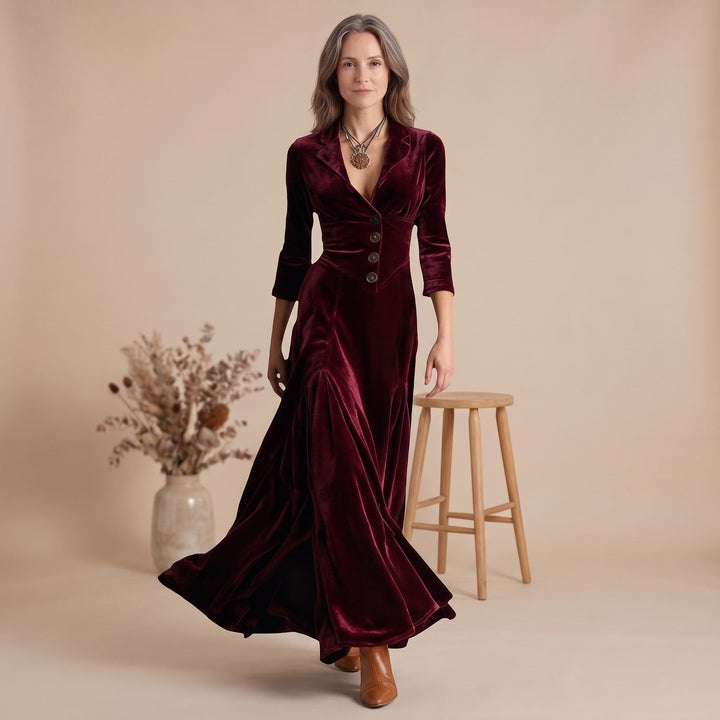 Arya – Women's Velvet-Look Blazer Maxi Dress with 3/4 Sleeves