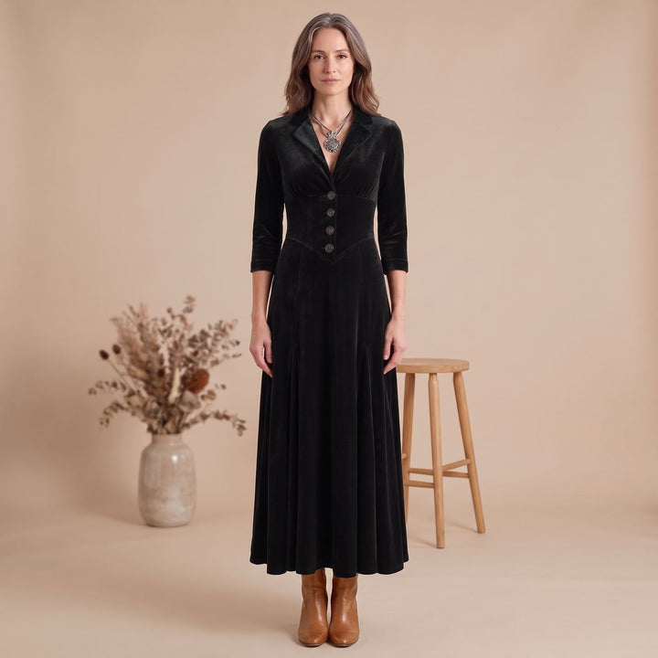 Arya – Women's Velvet-Look Blazer Maxi Dress with 3/4 Sleeves