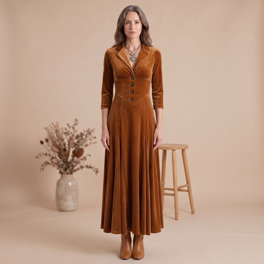 Arya – Women's Velvet-Look Blazer Maxi Dress with 3/4 Sleeves