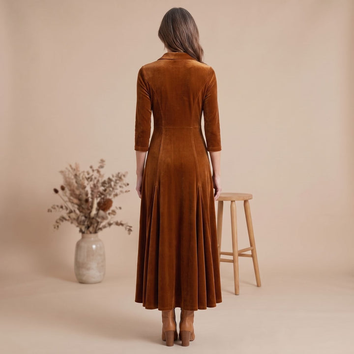 Arya – Women's Velvet-Look Blazer Maxi Dress with 3/4 Sleeves