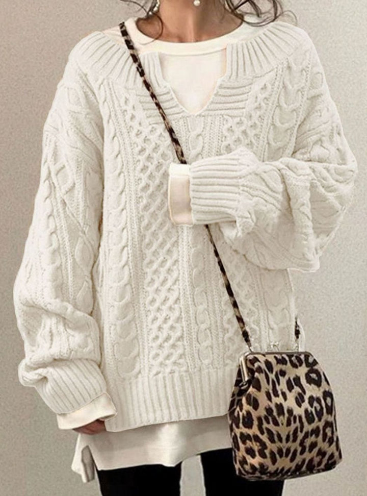 Audrey | Women's Oversized Cable Knit Sweater V-Neck Pullover