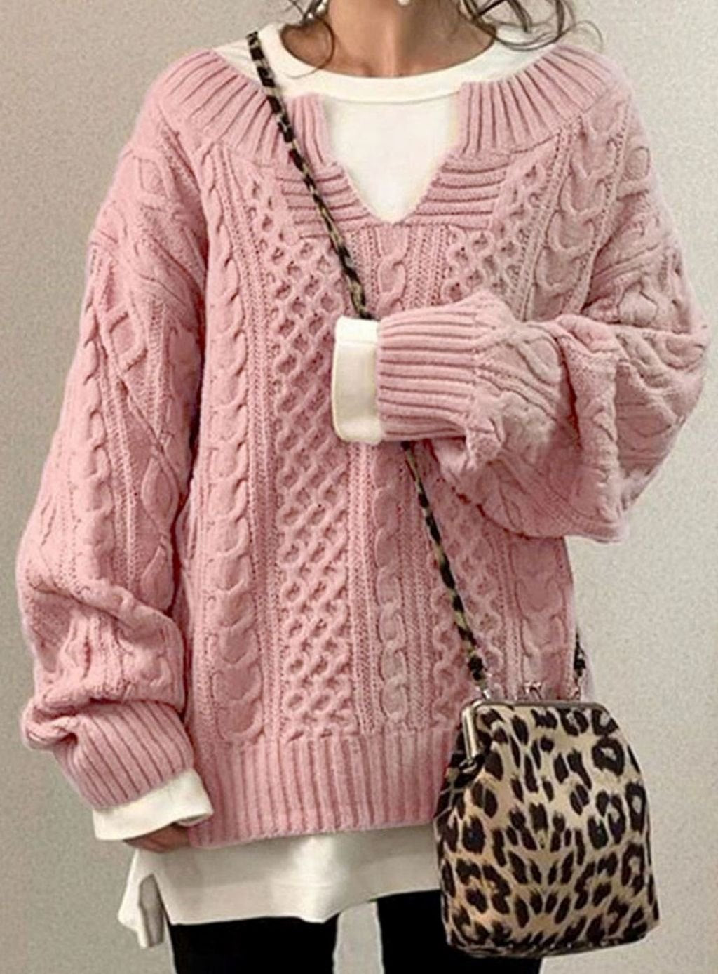 Audrey | Women's Oversized Cable Knit Sweater V-Neck Pullover