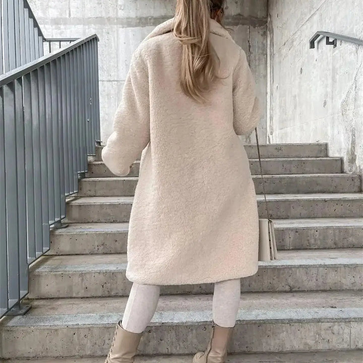 Aurelie – Women's Knee-Length Teddy Coat with Single-Breasted Buttons