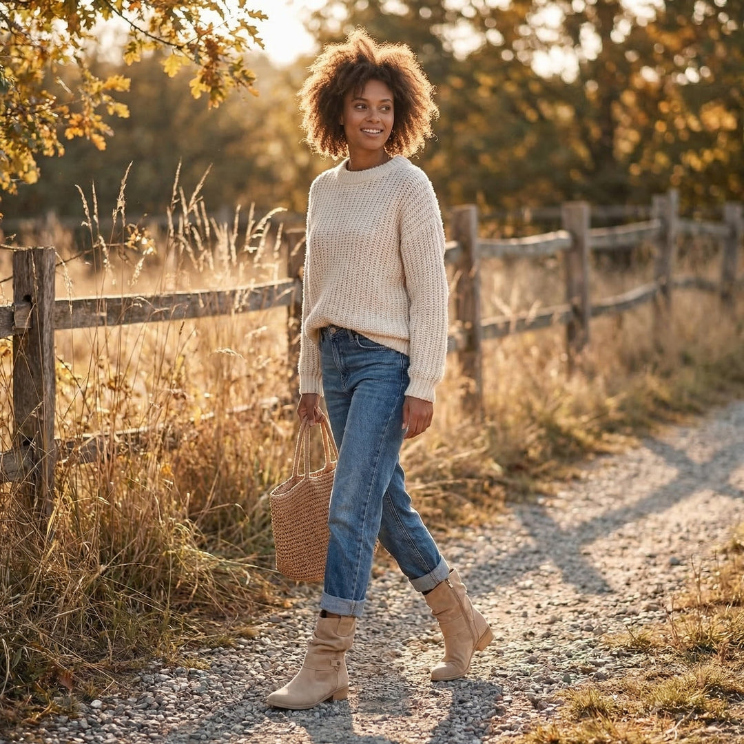 Charlize – Suede-Look Western Ankle Boots for Women