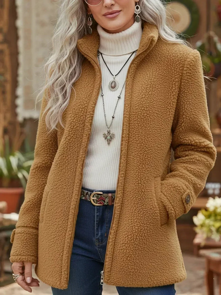 Armelle – Zip-Up Teddy Jacket with Stand-Up Collar for Women