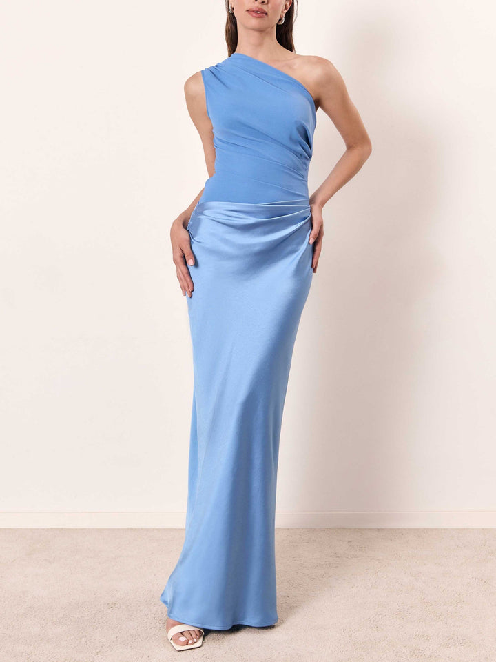 Sara – Pleated One-Shoulder Maxi Dress for Timeless Elegance
